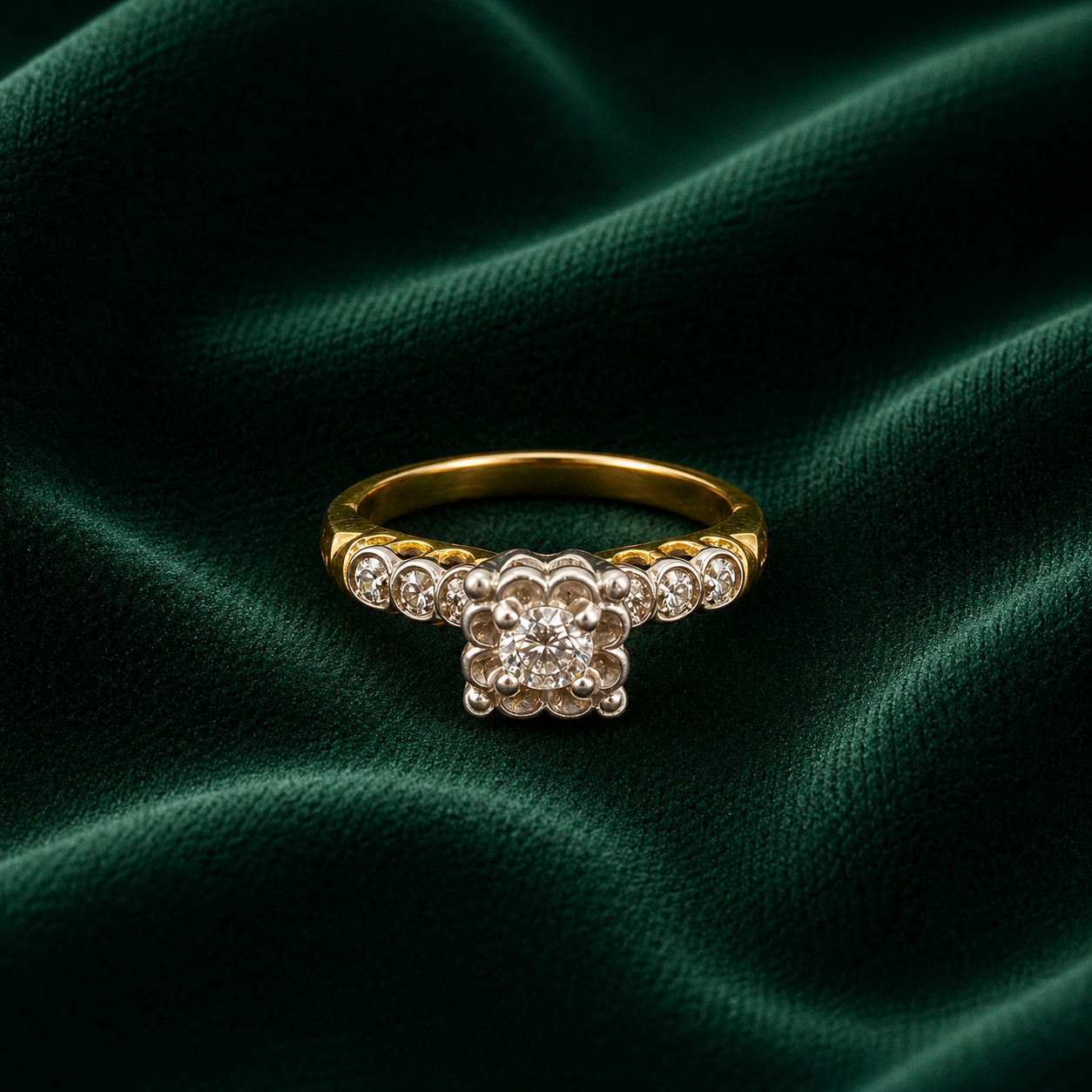 The Isabella Two-Tone Scalloped Quad Solitaire Ring