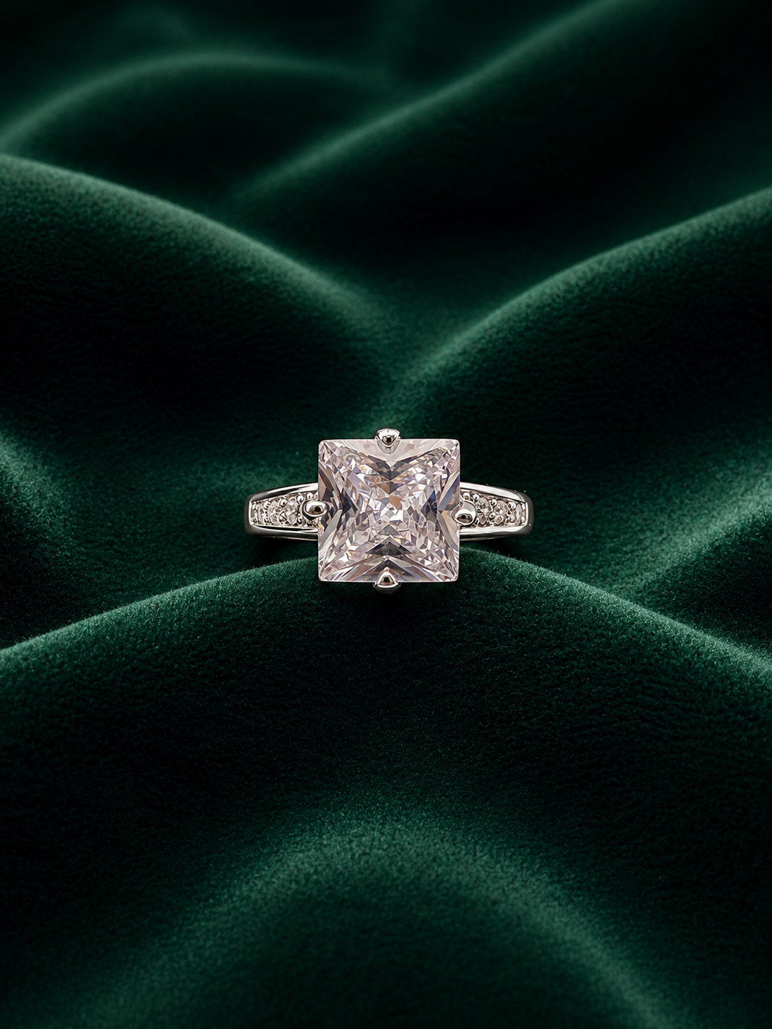 Princess Cut Moissanite Statement Ring | Elegant Silver Promise Ring