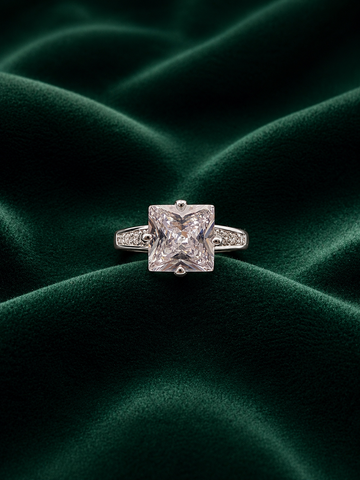 Princess Cut Moissanite Statement Ring | Elegant Silver Promise Ring