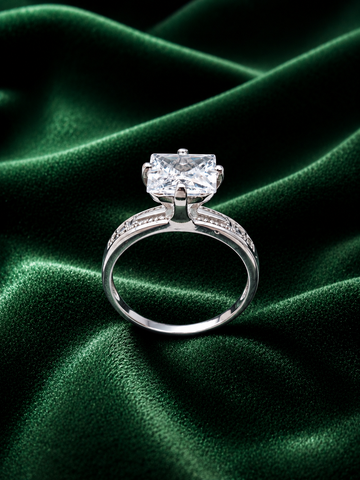 Rectangular Cushion Cut Moissanite Statement Ring | Elegant Silver Promise Ring