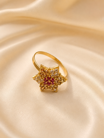 Celestial Starburst Cluster Ring – Gold Multi-Color Crystal Statement Ring