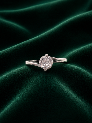 Contemporary Bypass Sterling Silver Solitaire Ring - Round Brilliant Cut