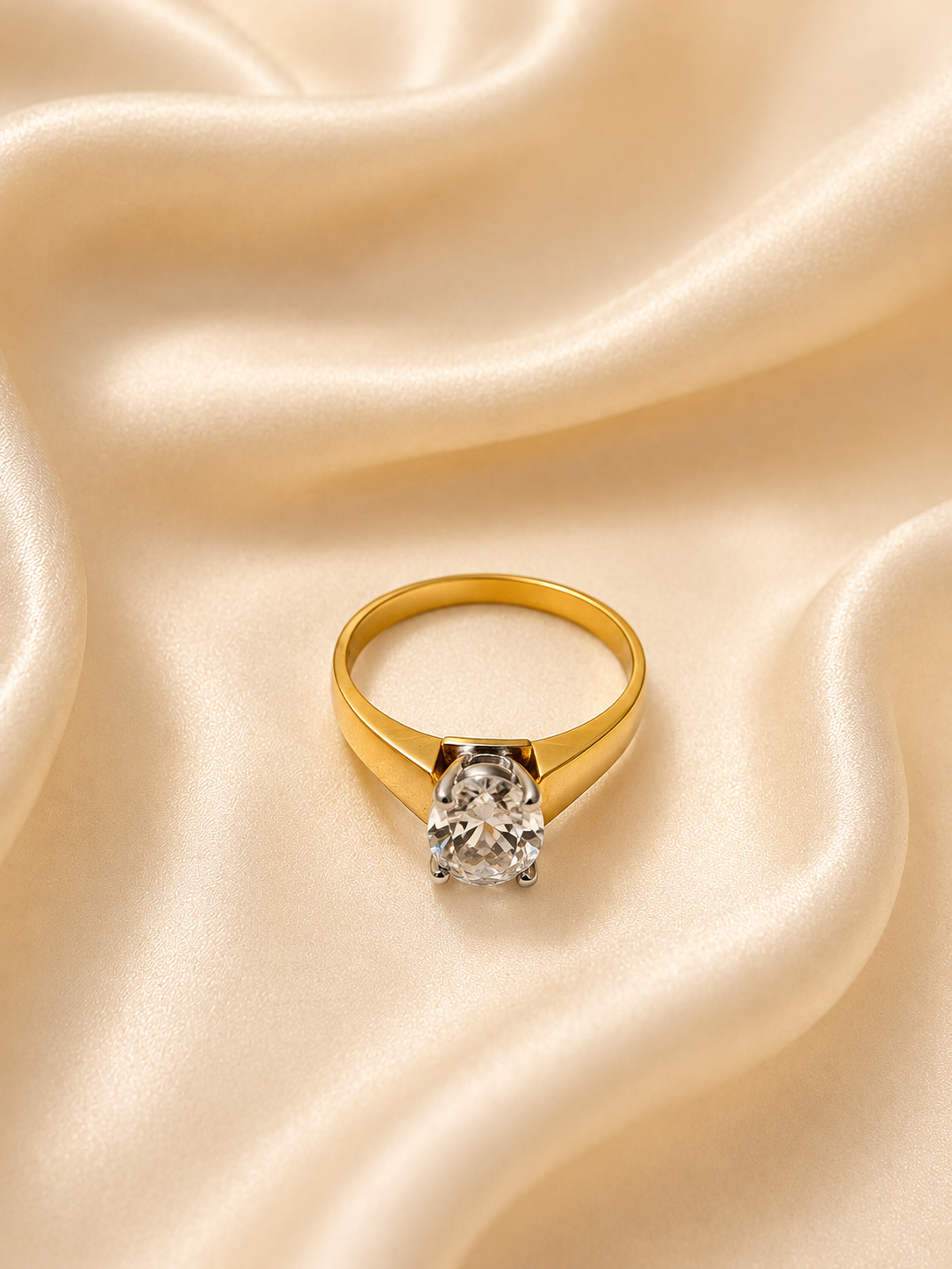 Timeless Classic Oval Solitaire Ring – Heavy Gold Tapered Band Ring