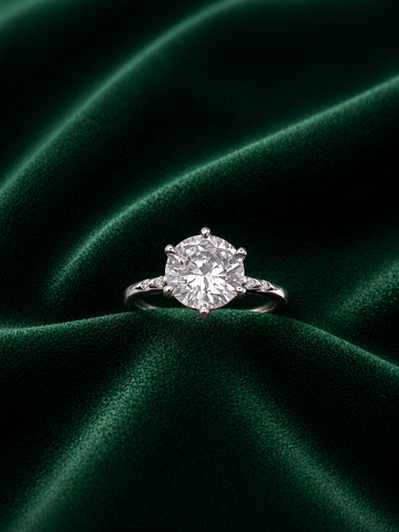 Anum’s Collection Majestic Six-Prong Round Cut Ring with Pavé Accents in Sterling Silver
