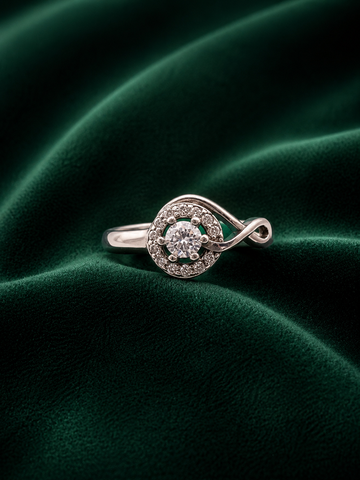 Anum’s Collection Infinity Halo Swirl Round Cut Ring in Sterling Silver