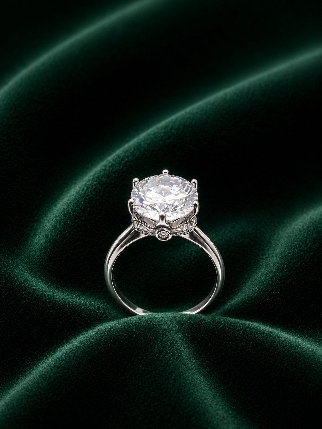 Anum’s Collection Royal Crown Solitaire Ring with Hidden Halo in Sterling Silver