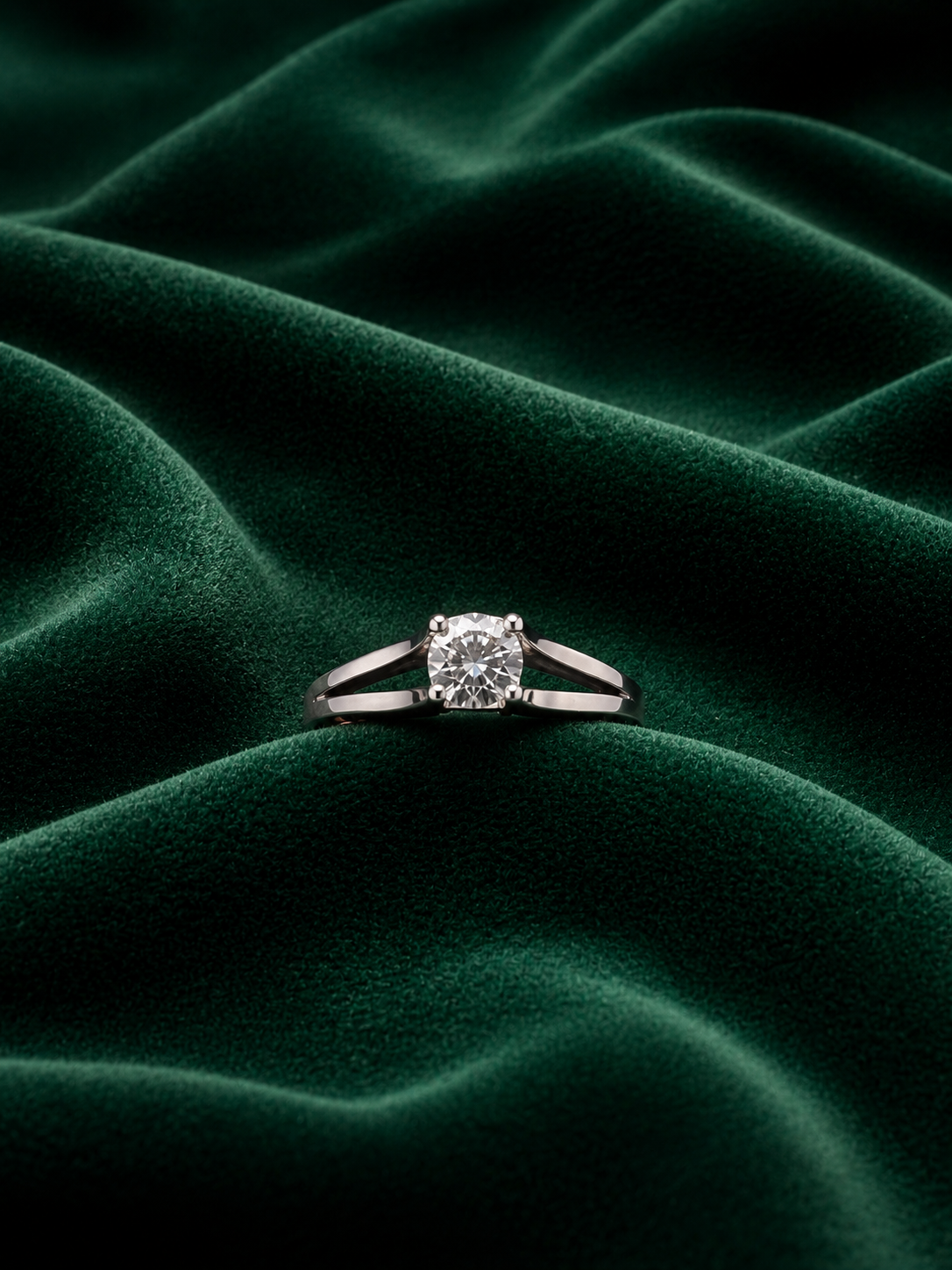 Classic Split-Shank Sterling Silver Solitaire Ring - Round Brilliant Cut