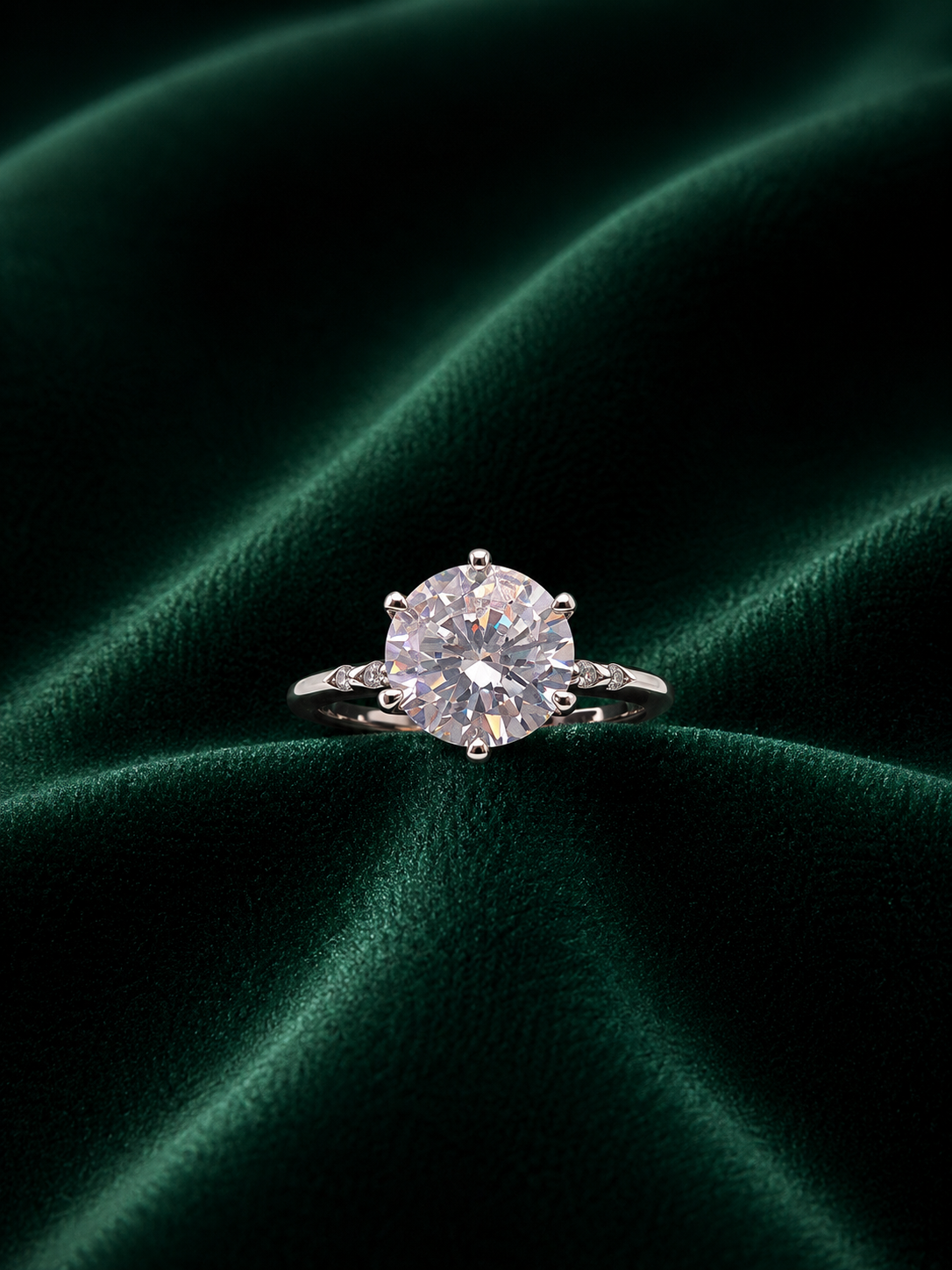 Anum’s Collection Celestial Six-Prong Round Cut Ring with Marquise Accents in Sterling Silver