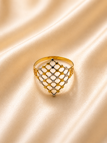 Geometric Lattice Diamond Ring – Two-Tone Gold & Silver Harlequin Ring