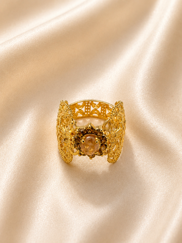 Empress Citrine Lace Ring – Amber Gemstone Wide Filigree Cocktail Ring