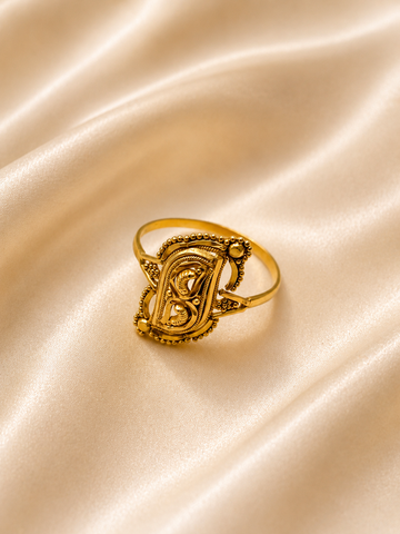 Vintage Artisan Scrollwork Ring – 18K Gold Plated Etched Statement Ring