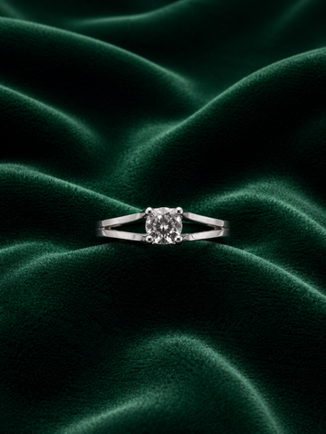 Round Moissanite Solitaire Split-Band Ring in Sterling Silver