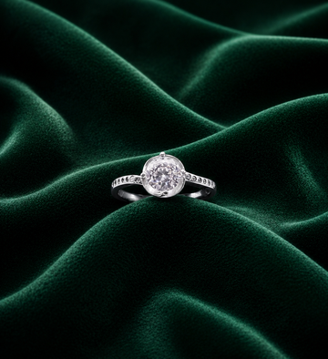 Vintage-Inspired Sterling Silver Solitaire Ring - Round Brilliant Halo Accent
