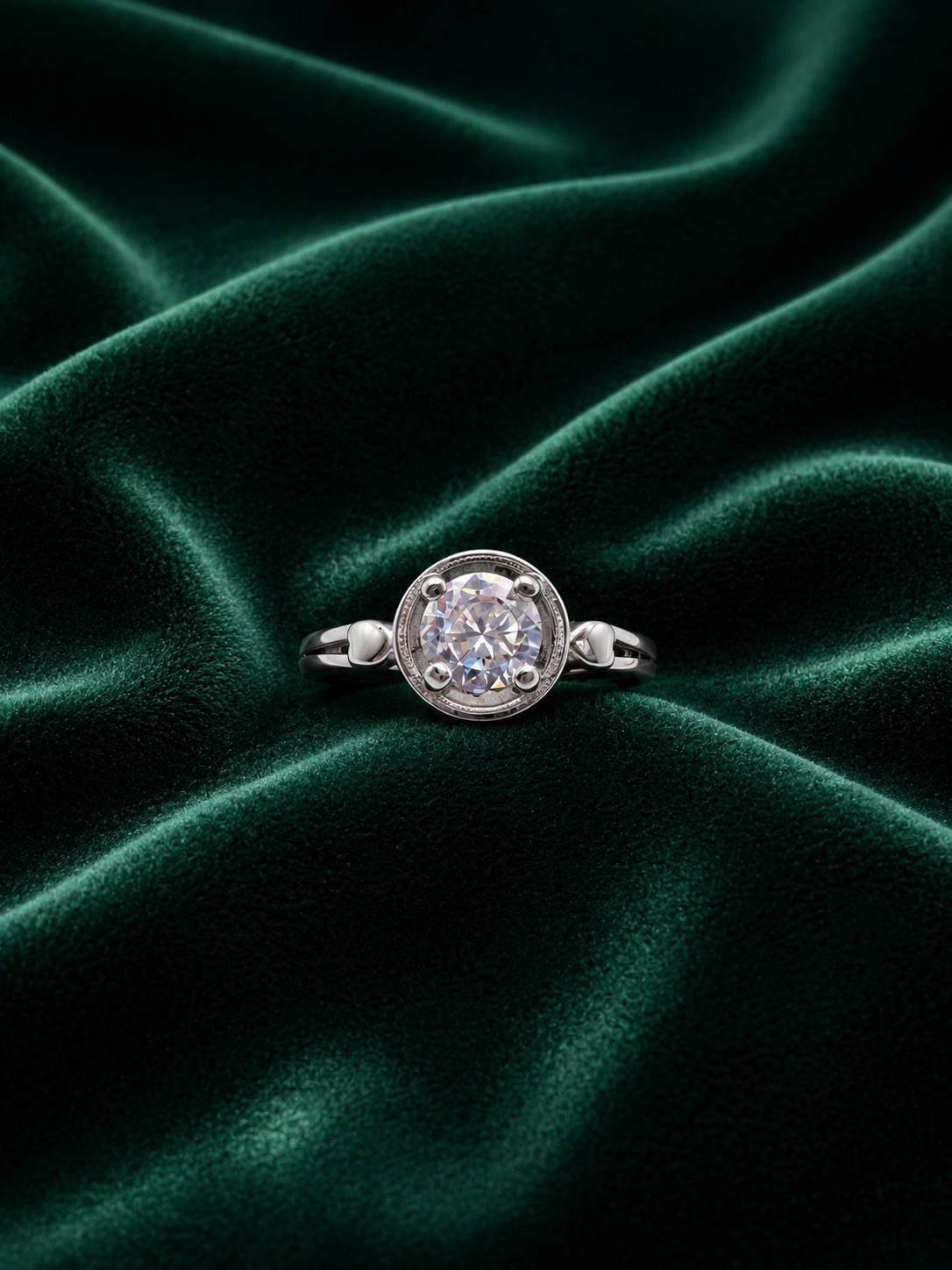 Antique Style Silver Promise Ring with Heart Detailed Split Band