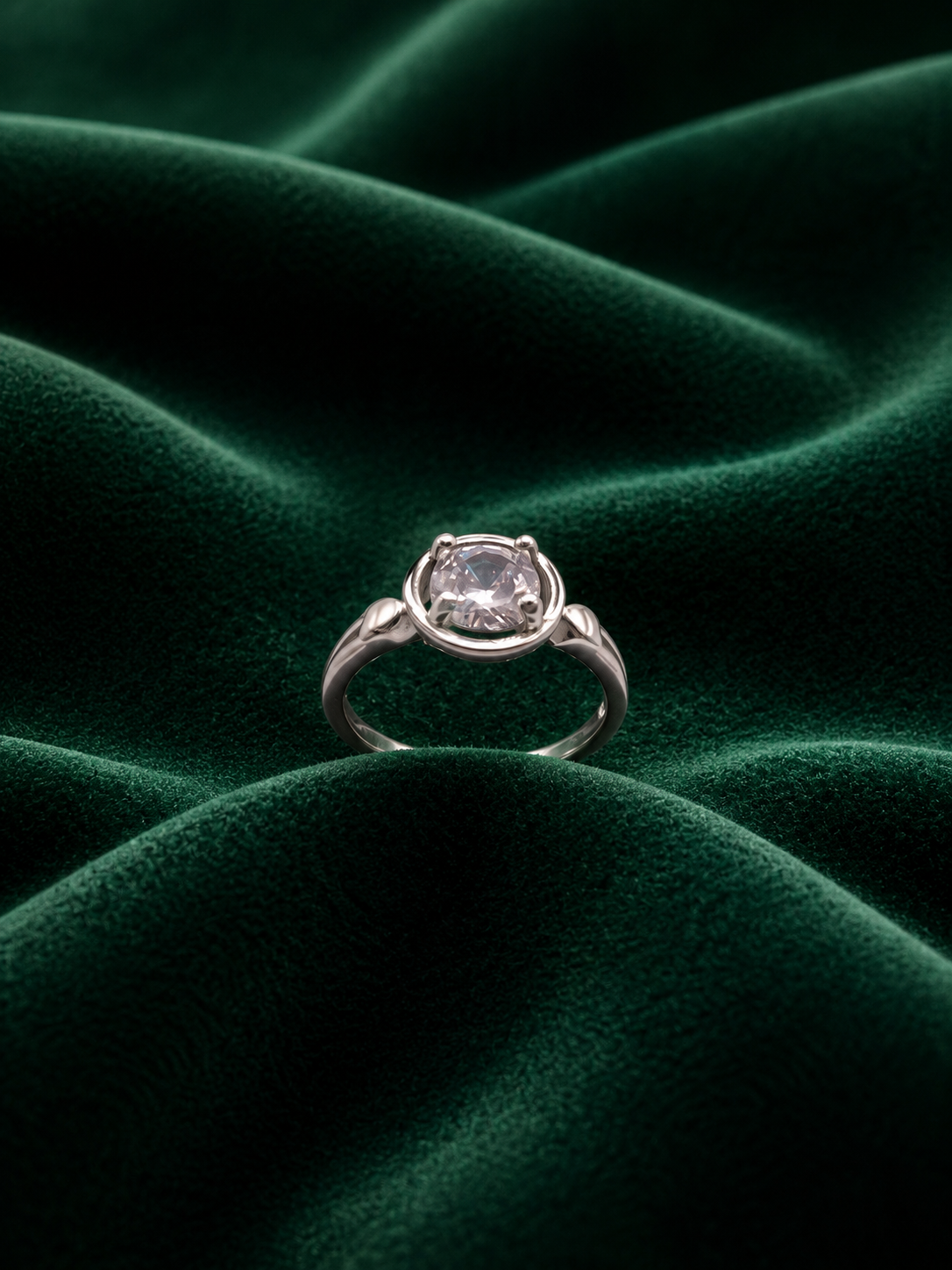 Modern Silver Promise Ring | Round Brilliant Solitaire with Accent Band