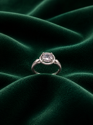 Modern Silver Promise Ring | Round Brilliant Solitaire with Accent Band