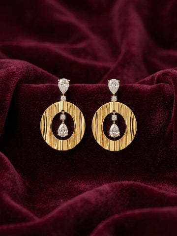 Textured Hoop Drop Earrings in Silver Finish with Dual-Tone Touch