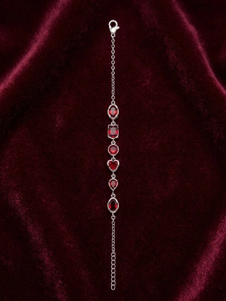 Ruby Red Multi-Cut Gemstone Bracelet in Silver Finish