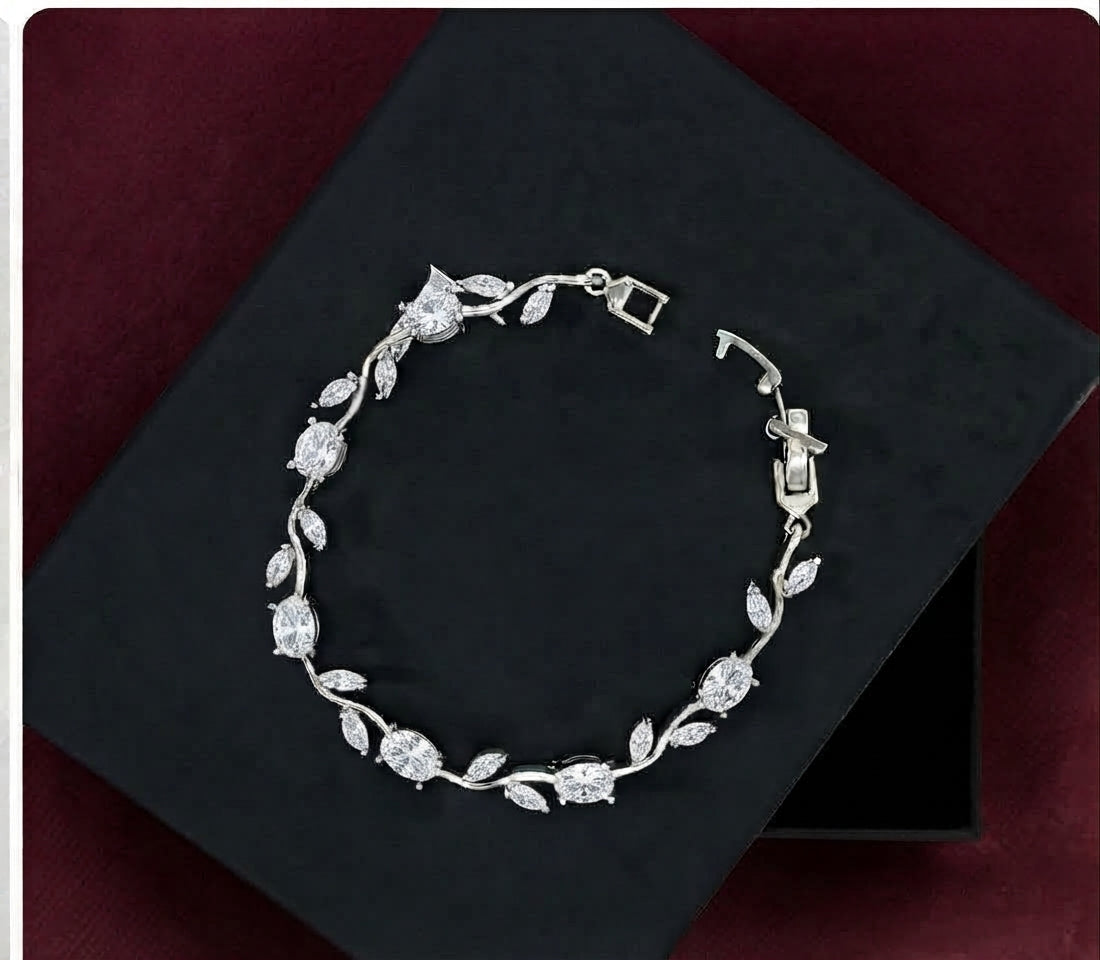 Floral Crystal Vine Bracelet in Silver Finish