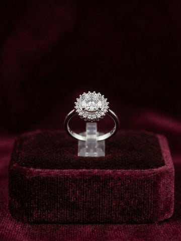 Radiant Round Halo Solitaire Ring in Silver Finish