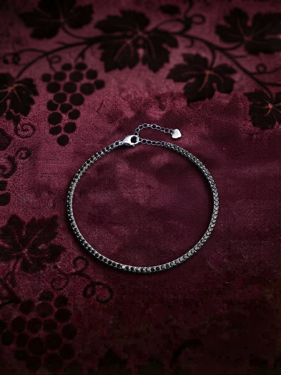 Bold Black Zirconia Tennis Bracelet in Silver Finish