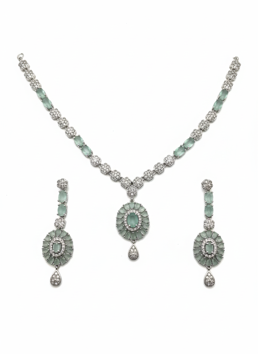 Emerald Stone Silver Set