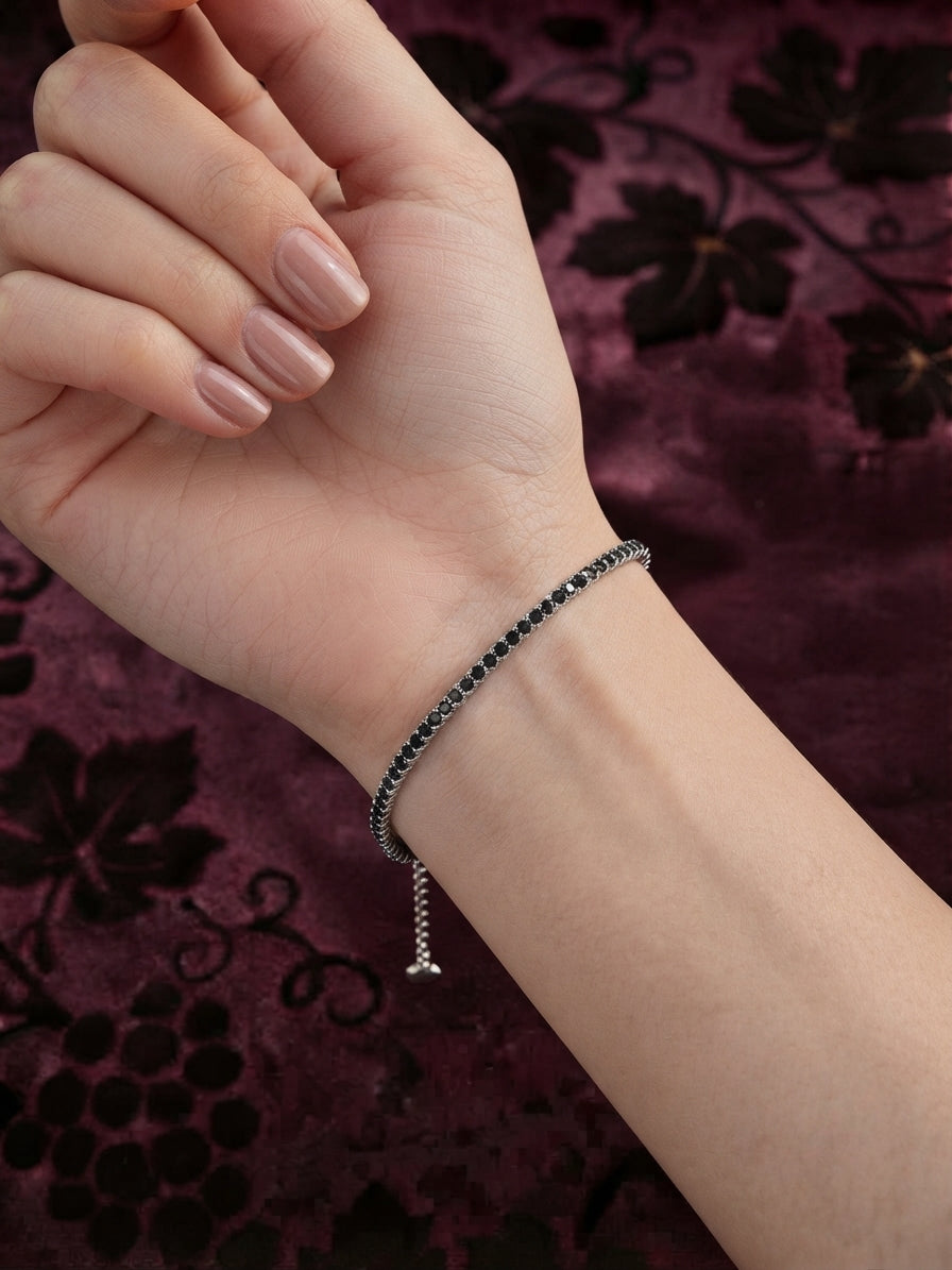 Bold Black Zirconia Tennis Bracelet in Silver Finish