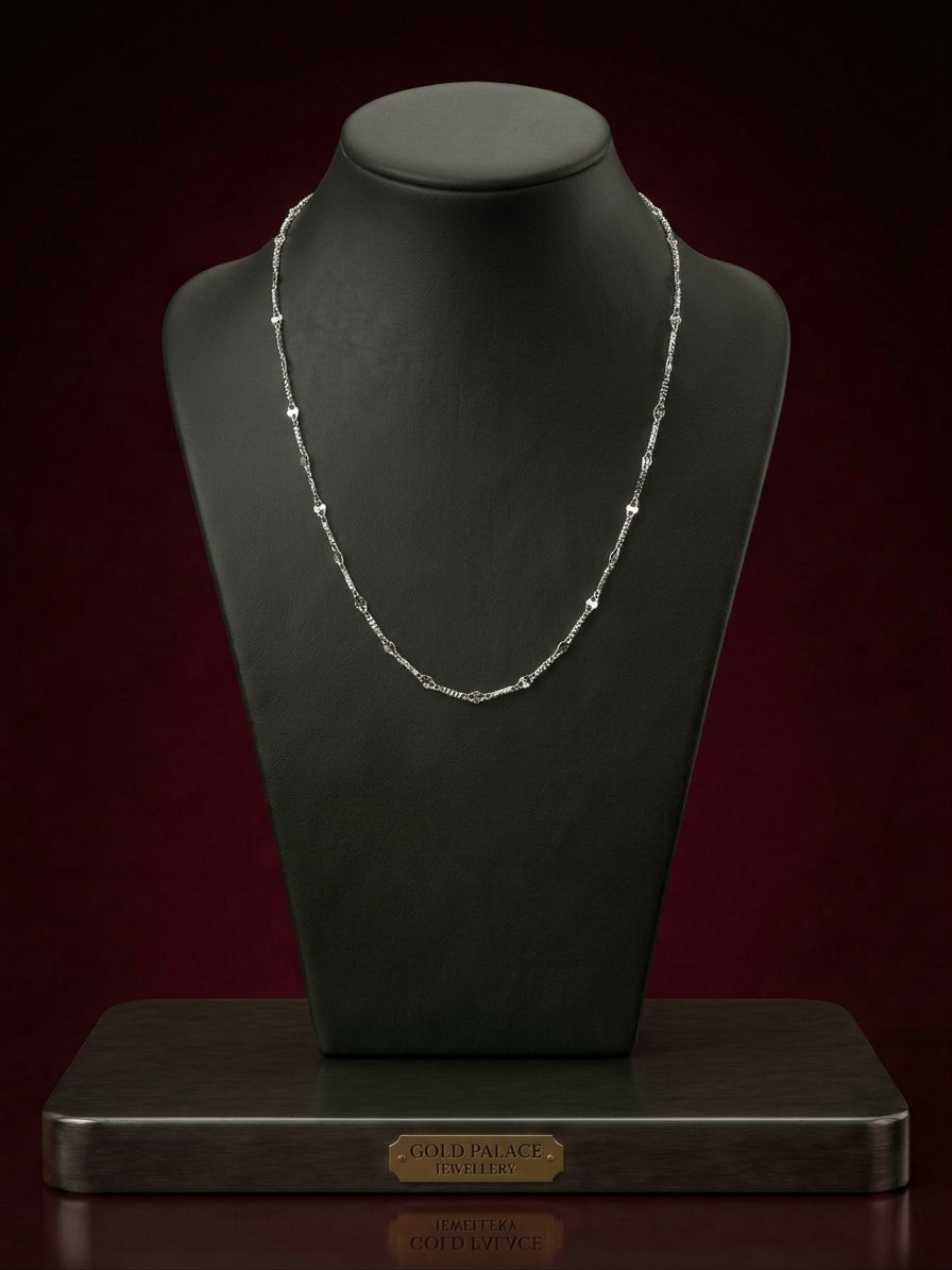 Delicate Beaded Station Chain in 925 Pure Silver