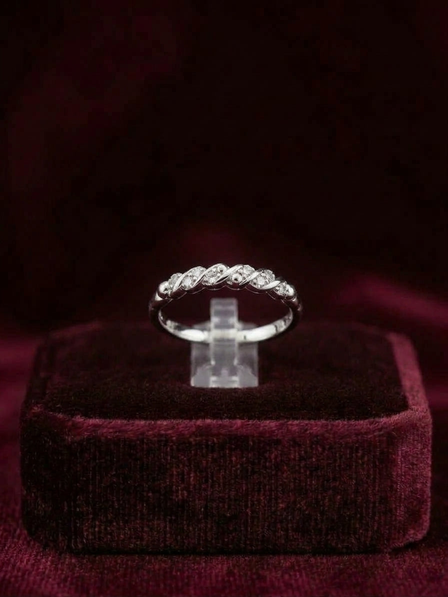 Twisted Pave Zirconia Band in Silver Finish