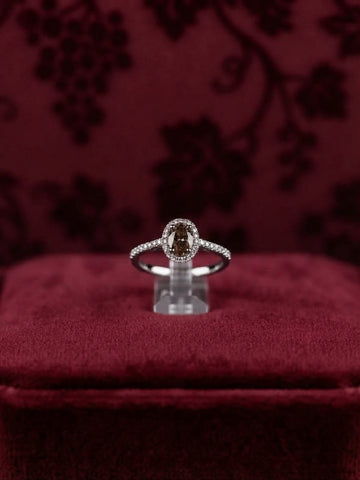 s925 Sterling Silver Oval Halo Ring with Brown Centre Stone