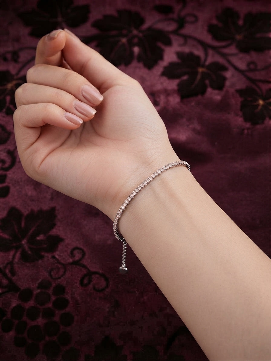 Delicate Light Pink Zirconia Tennis Bracelet in Silver Finish