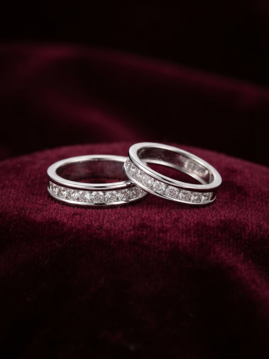 Eternal Bond Matching Couple Rings in Silver Finish