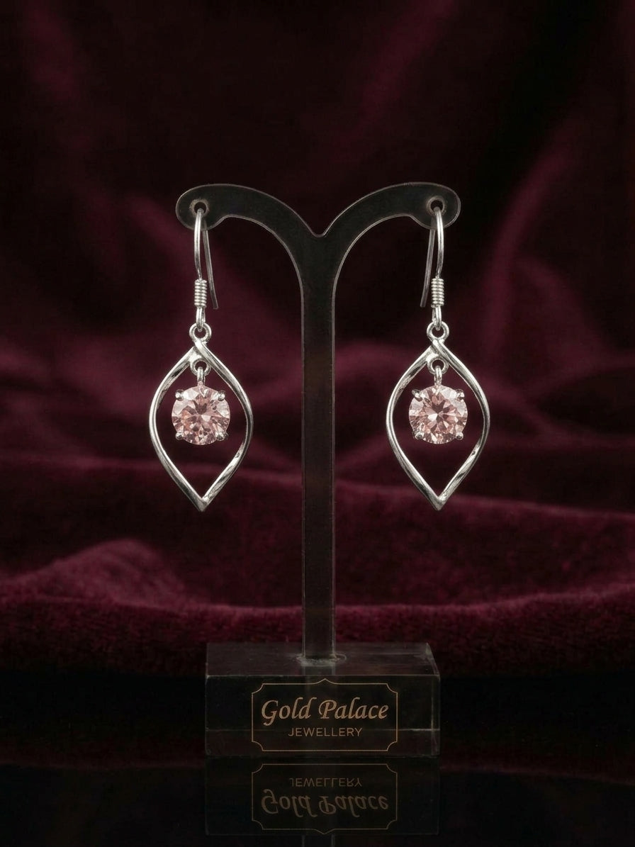 Pink Zirconia Marquise Frame Drop Earrings in Silver Finish
