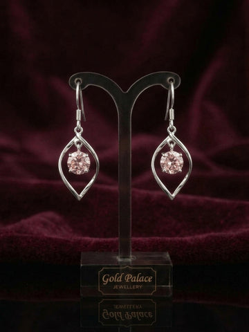 Pink Zirconia Marquise Frame Drop Earrings in Silver Finish
