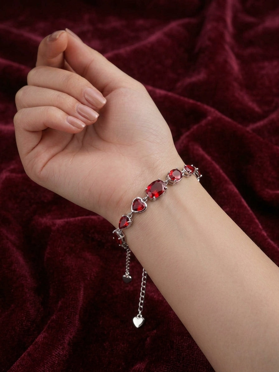 Ruby Red Multi-Cut Gemstone Bracelet in Silver Finish