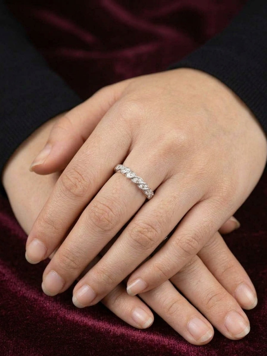 Twisted Pave Zirconia Band in Silver Finish