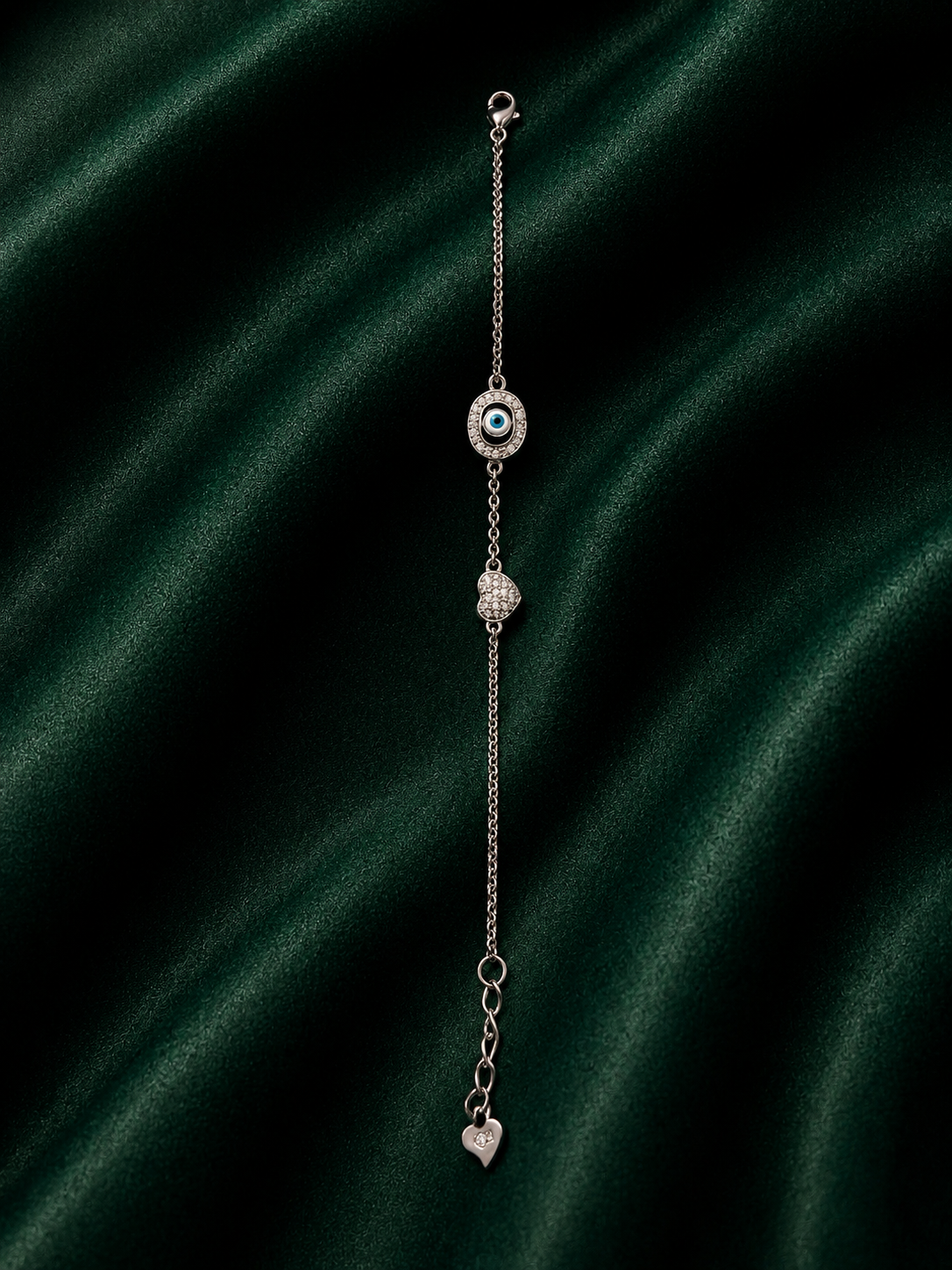 Guardian Evil Eye and Pavé Heart Sterling Silver Bracelet