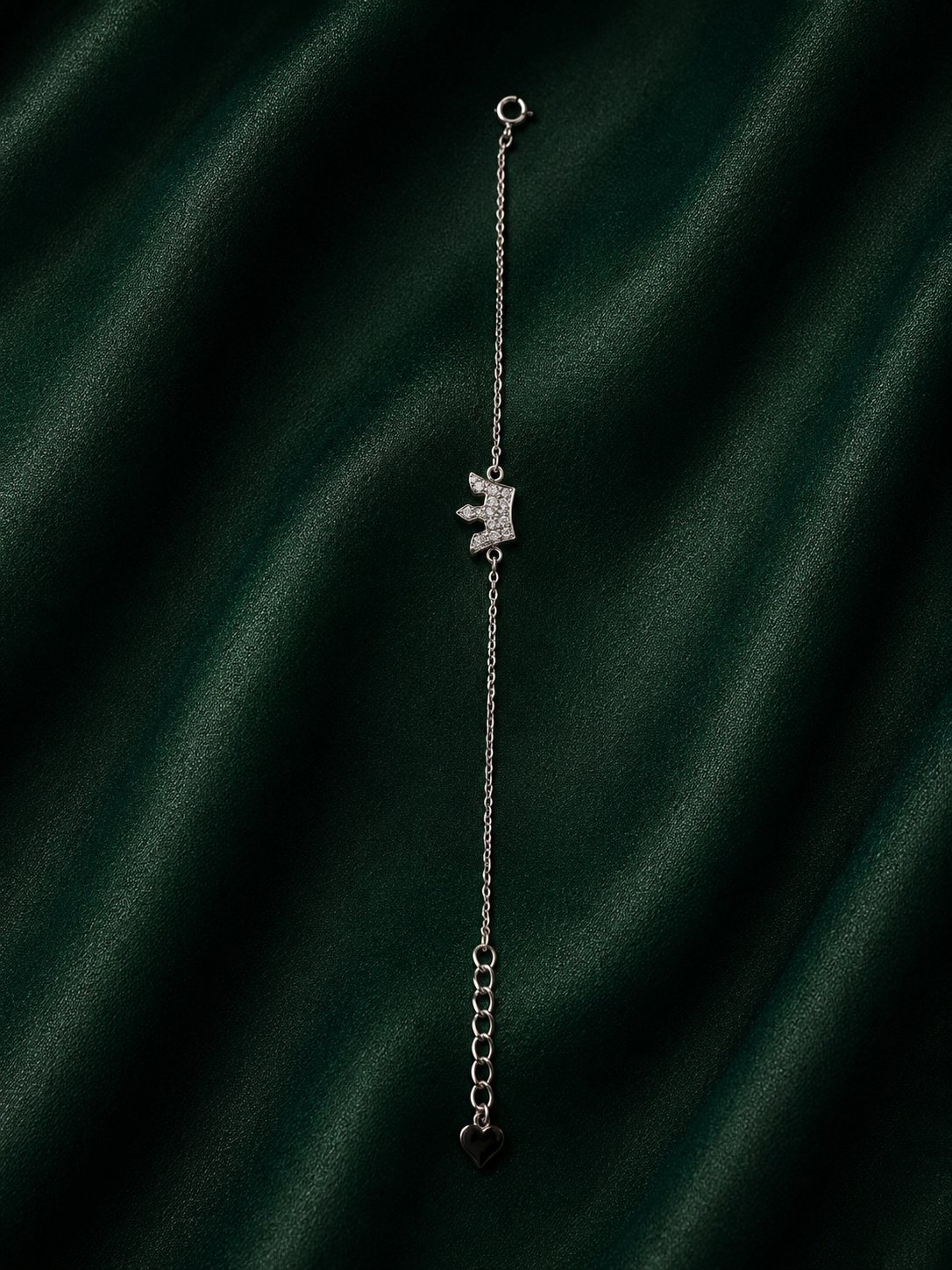 Majestic Pavé Crown Charm Sterling Silver Bracelet