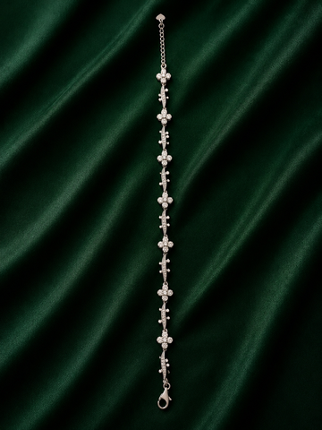 Elegant Sterling Silver Floral Clover Link Bracelet – Sparkling Zirconia Cluster Bracelet