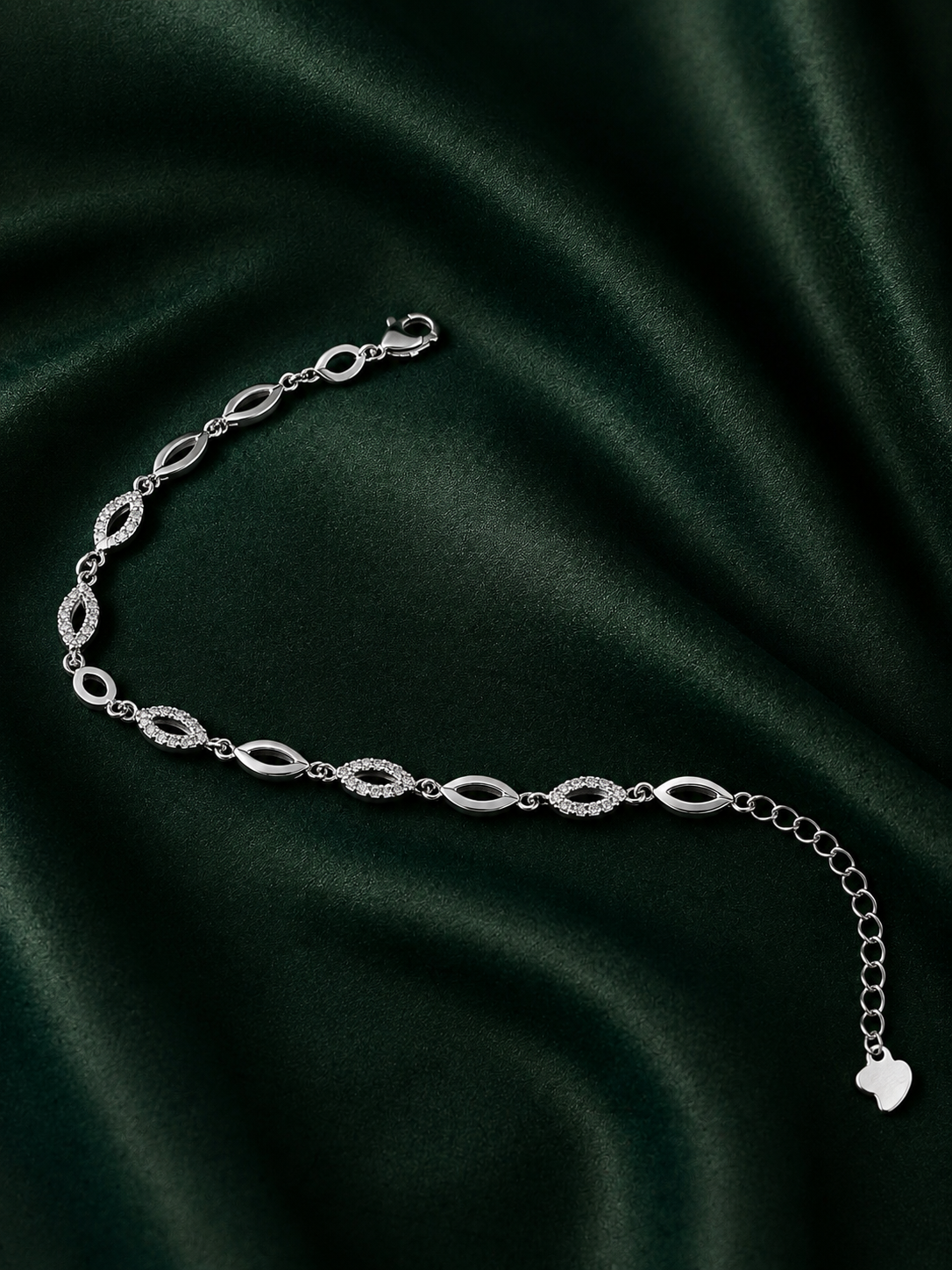 Sterling Silver Dainty Marquise Eye Crystal Link Bracelet