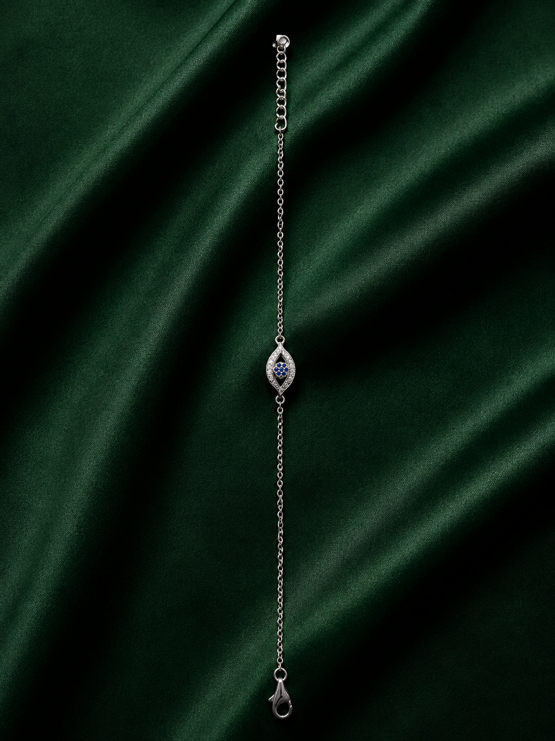 Sterling Silver Evil Eye Bracelet – Dainty Blue Sapphire Accent Protection Bracelet