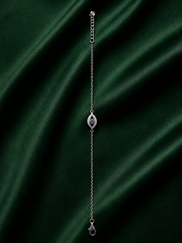 Sterling Silver Evil Eye Bracelet – Dainty Blue Sapphire Accent Protection Bracelet