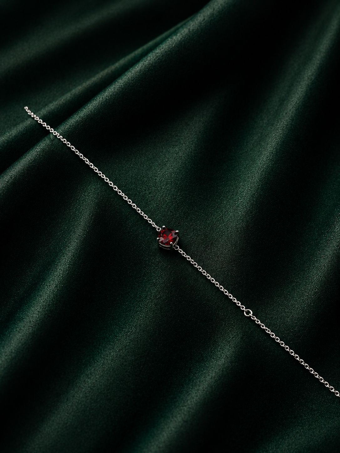 Minimalist Sterling Silver Single Crimson Red Solitaire Bracelet