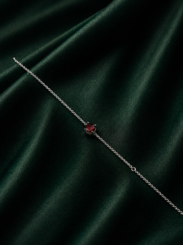 Minimalist Sterling Silver Single Crimson Red Solitaire Bracelet