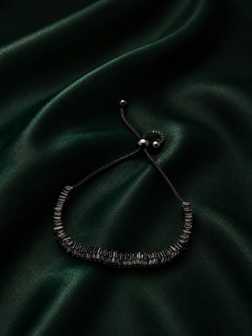 Midnight Glamour Black Gunmetal Baguette Crystal Bolo Bracelet