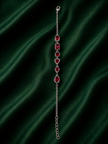 Luxury Silver Statement Bracelet with Radiant Marquise & Oval Red Stones