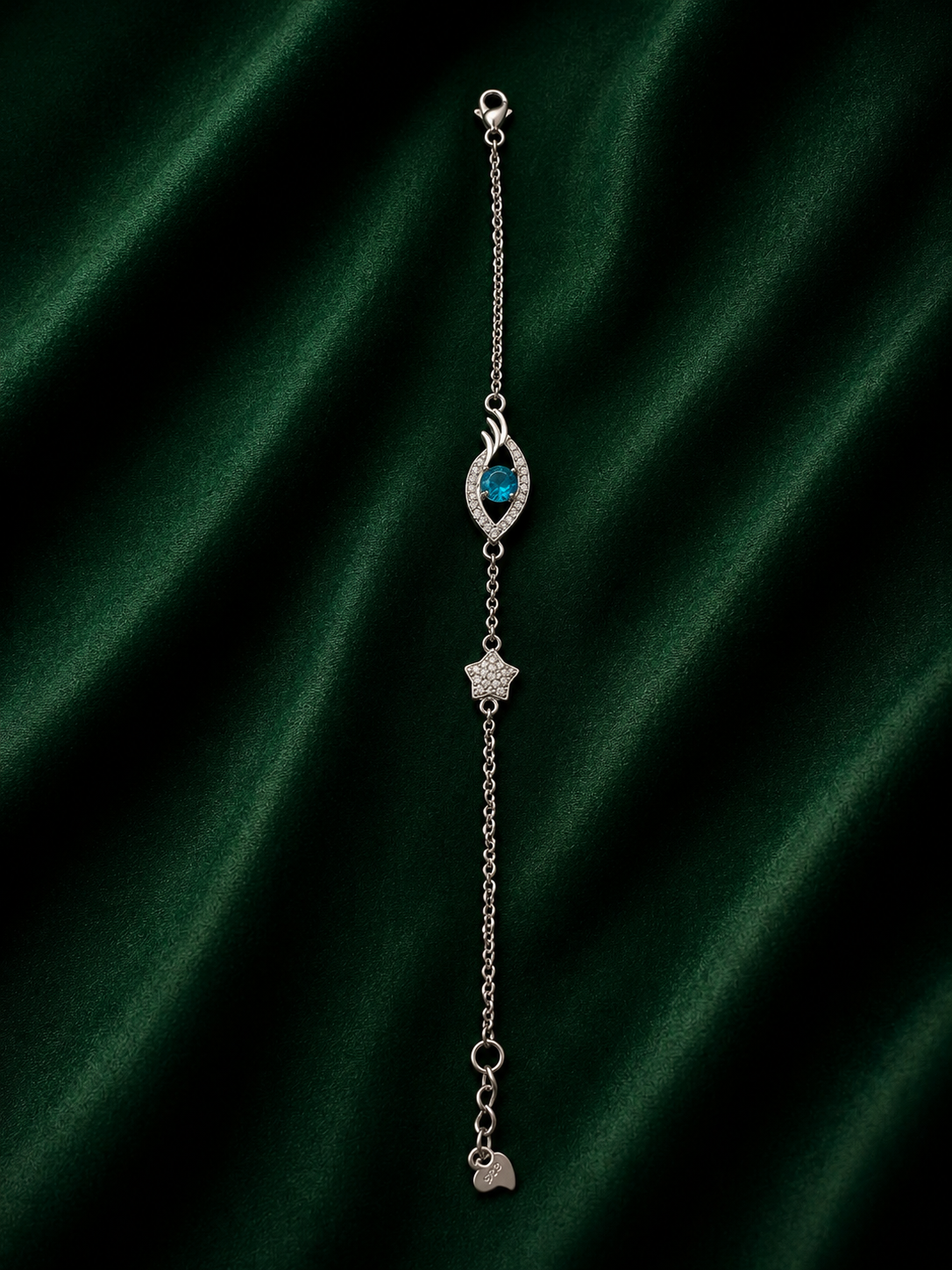 Dainty Silver Evil Eye Protective Bracelet with Sparkling Crystal Star