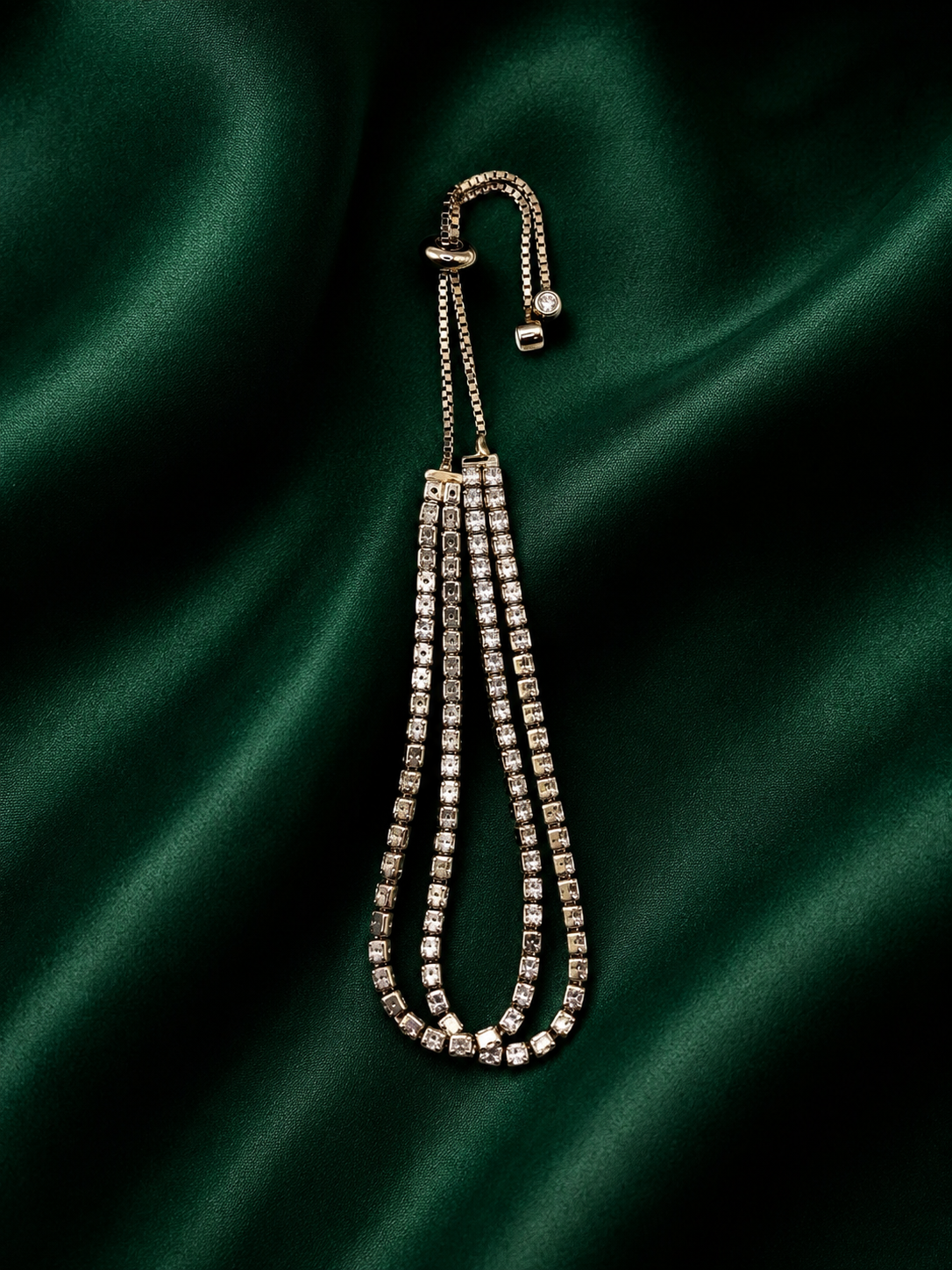 Luxury Silver Two-Row Square Crystal Pull-String Slider Bracelet