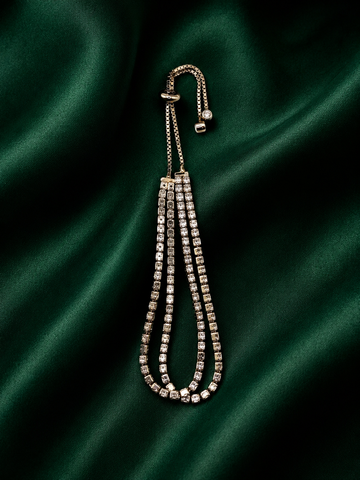 Luxury Silver Two-Row Square Crystal Pull-String Slider Bracelet