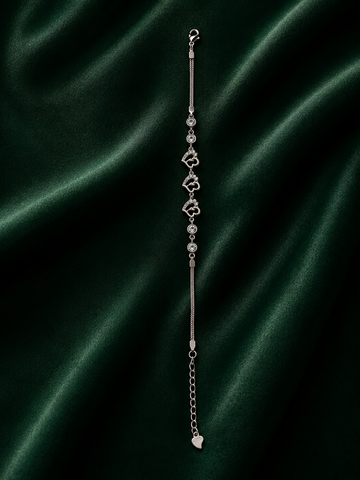 Luxury Silver Interlocking Open Heart Bracelet with Shimmering Crystals